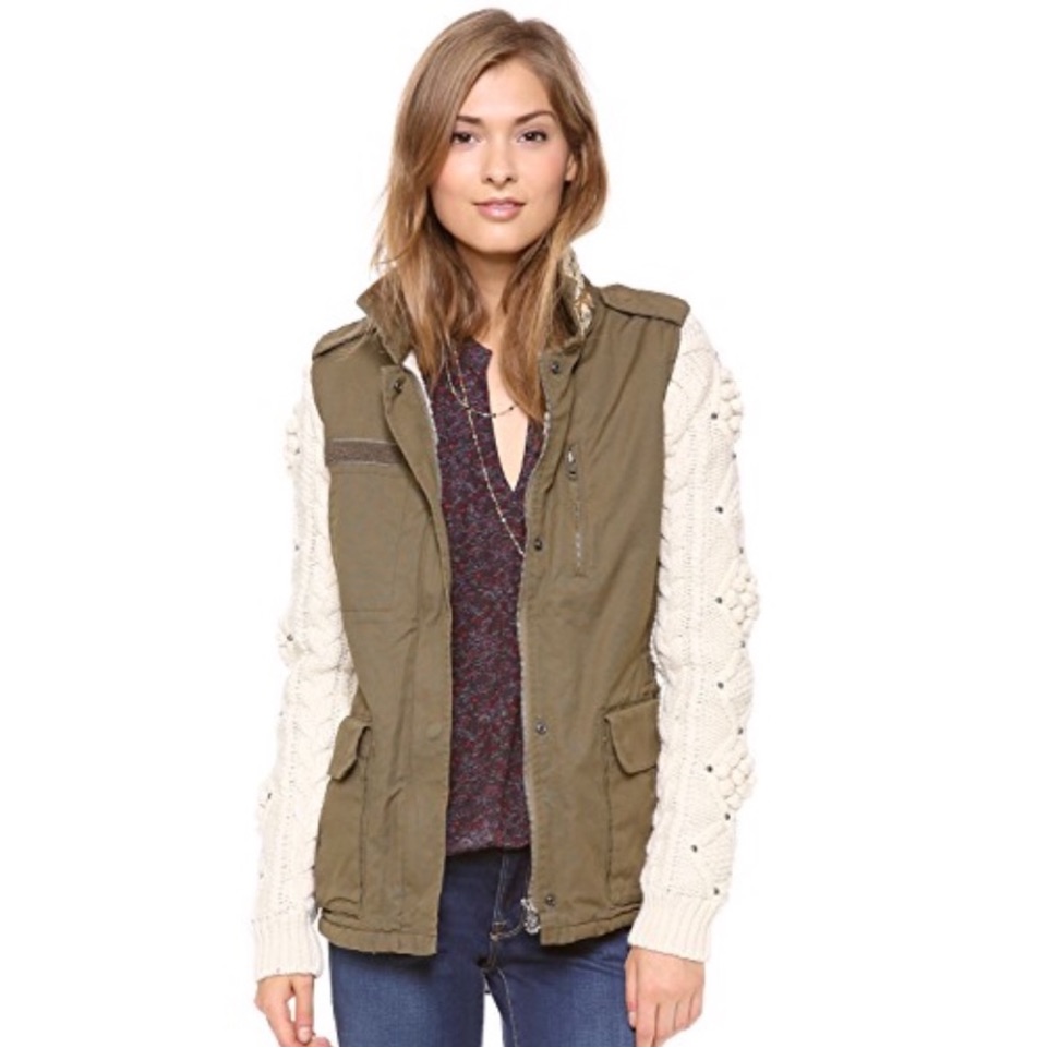 Maison Scotch & Soda Army Green Utility Jacket Sweater Sleeves Us Size 4